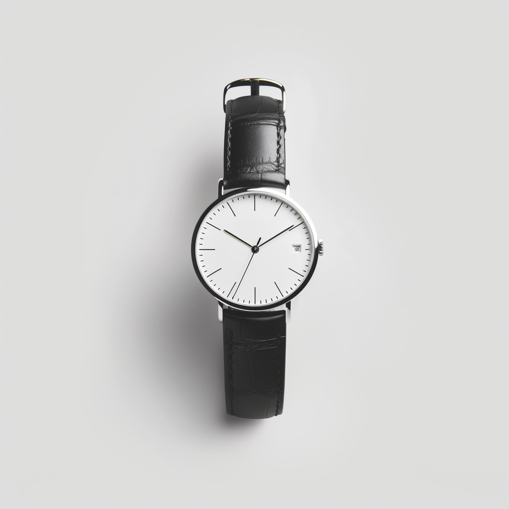 Three-Hand Black Croco Leather Watch